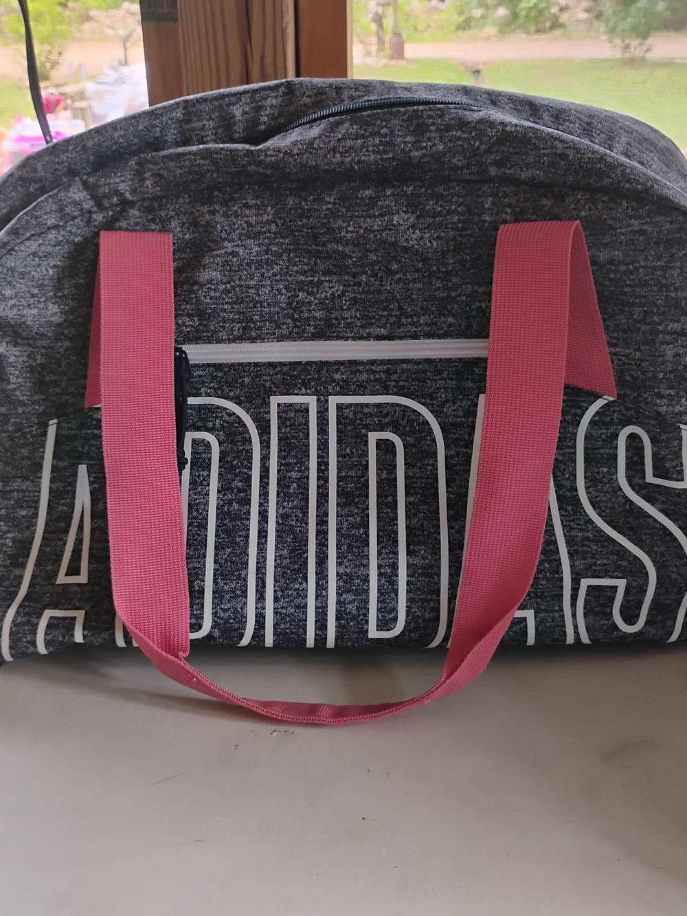 Adidas Gray Duffel Bag with Pink Handles